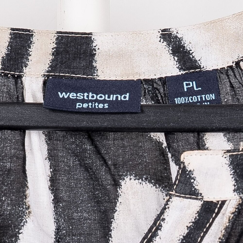 Westbound Zebra Print Shirt PL Petite L Sheer VNeck Black Cream Roll Tab Sleeve - Picture 5 of 6